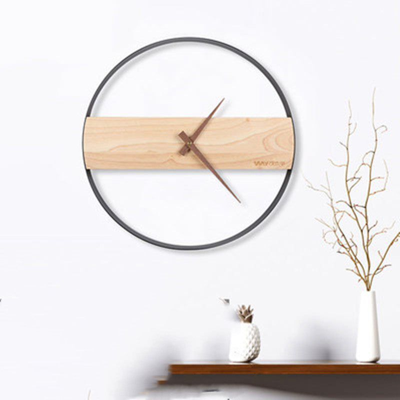 Log Wall Clock Free Punching Nordic Solid Wood Bedroom Clock