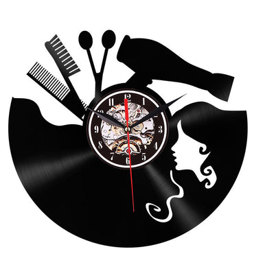 Creative Vinyl Record Wall Clock Haircut Girl 3D Retro Clock Living Room Decoration LED Quartz Wall Clock