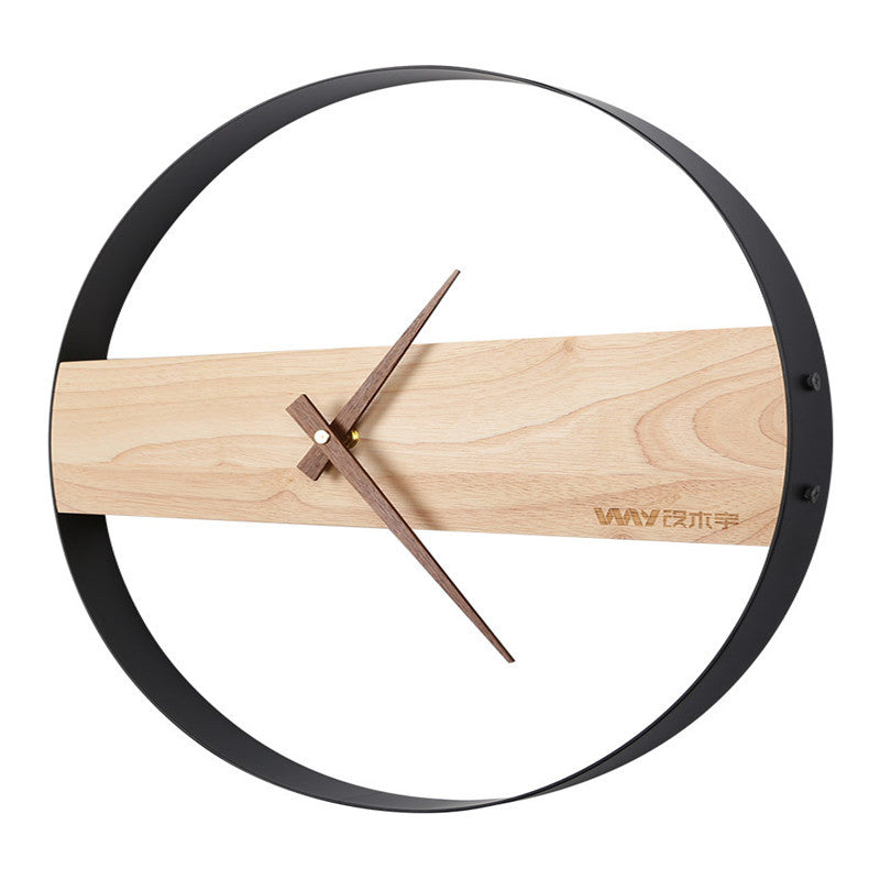 Log Wall Clock Free Punching Nordic Solid Wood Bedroom Clock
