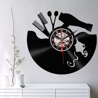 Creative Vinyl Record Wall Clock Haircut Girl 3D Retro Clock Living Room Decoration LED Quartz Wall Clock