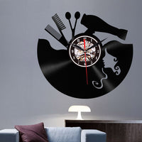 Creative Vinyl Record Wall Clock Haircut Girl 3D Retro Clock Living Room Decoration LED Quartz Wall Clock